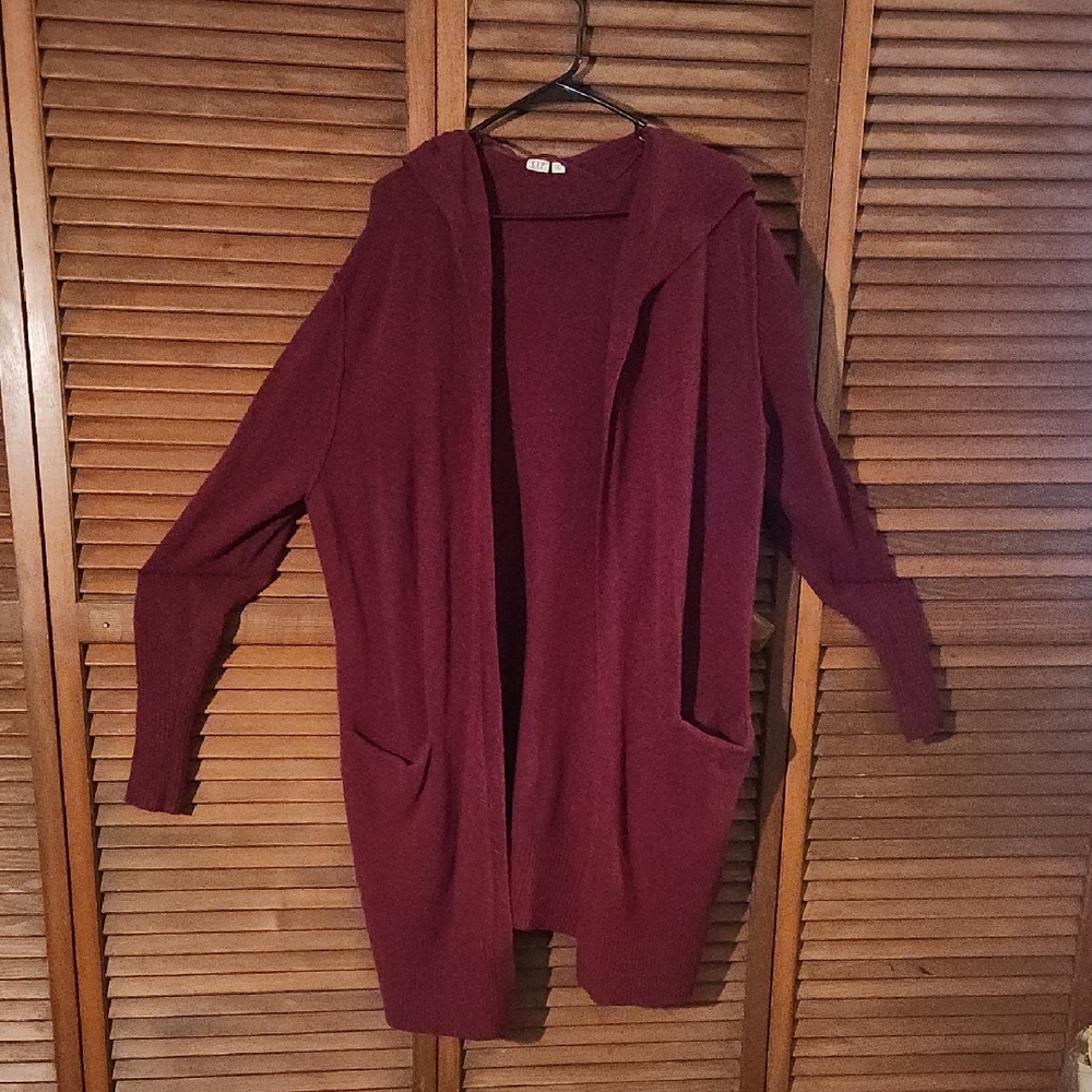GAP Women's Maroon Hooded Cardigan